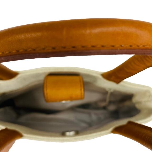 Reaction Kenneth Cole Mini Purse Beige Canvas Leather Trim - Picture 8 of 13